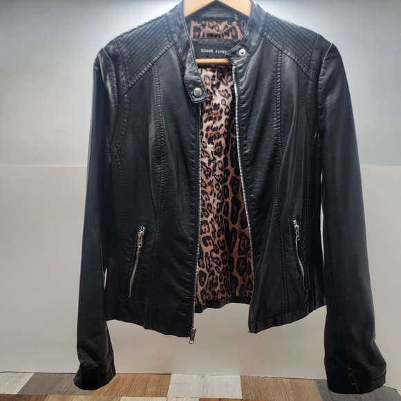 Black Rivet Jackets & Blazers - Women's Small Black Leather Jacket Leopard Print Liner Zip Up